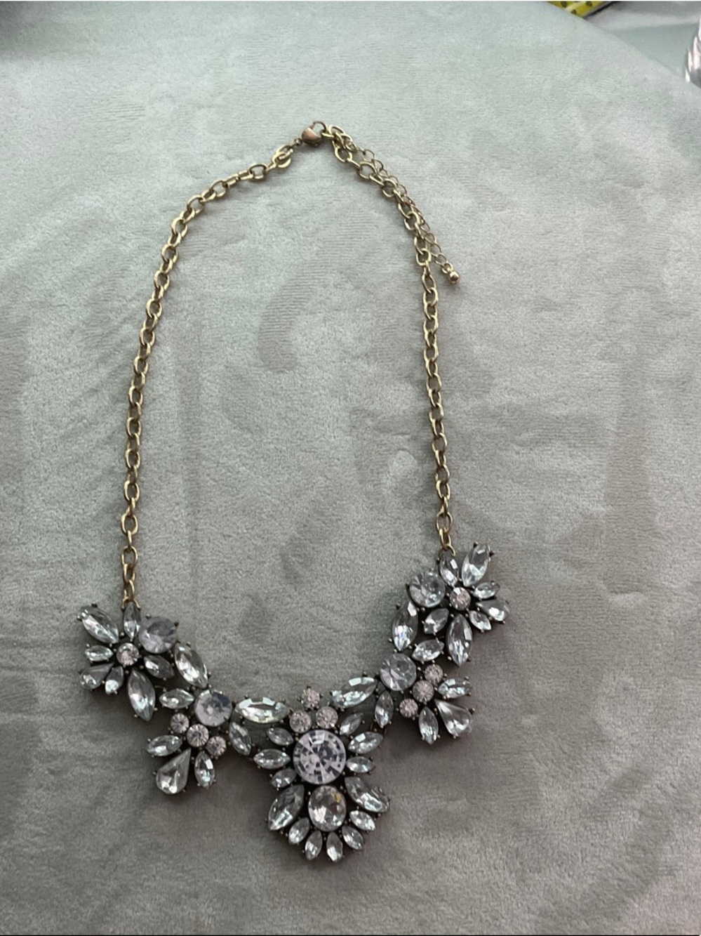 Gold Chain Crystal Flower Statement Necklace - Clear Crystal